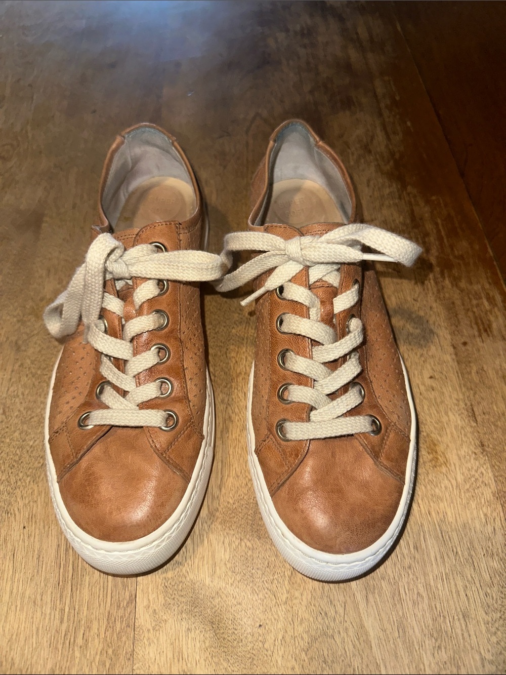 Paul Green Levi Perforated Low Top Sneaker In Cuoio Washed Leather